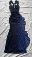 Affordable Dress Under $160||Elegant Gradient Navy Blue Sheath Spaghetti Straps Sparkling Chiffon Classy Prom Dress For Party