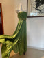 Elegant Green A-Line Spaghetti Strap Pleated Beaded Satin Long Classy Prom Dress Bridesmaid Dress