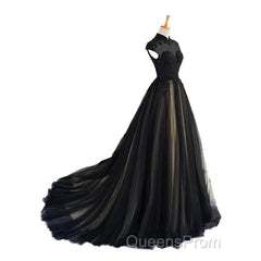 Elegant High Neck Evening Prom Dress Black Formal Dress A Line Floor Length Evening Dress
