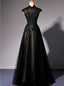Elegant High Neckline Black Classy Evening Dress, Tulle With Lace Applique Classy Prom Dress