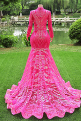 Elegant Hot Pink Mermaid Evening Prom Dress Sequin Evening Party Dress Pageant Dress for Women