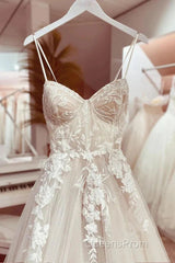 Elegant Italian Noodle Strap A-Line Lace Wedding Bridal Dress