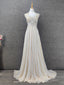 Elegant Ivory Cap-Sleeve Pearl Lace Chiffon Long Classy Prom Dress