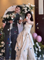 Elegant Ivory Strapless High-Slit Satin Train Classy Prom Dress Wedding Dress