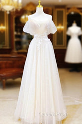 Elegant Ivory Tulle with Lace Long Off Shoulder Party Dress A-line Evening Prom Dress Evening Prom Dress shops