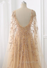 Elegant Jewel Long Sleevess Ruffle Evening Prom Dress with Beadings On Sale