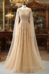 Elegant Jewel Long Sleevess Ruffle Evening Prom Dress with Beadings On Sale