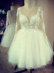 Elegant Lace Appliques Long Sleeves Bride Wedding Dress Short