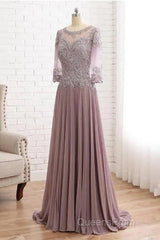 Elegant Lace Jewelry Collar With 3/4 Sleeves Mother Of The Bride Dress