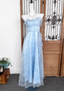 Elegant Light Blue A-Line Strapless Ruffled Tulle Long Classy Prom Dress