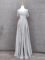 Elegant Light Gray A-Line Off-Shoulder Twist Ruffled Chiffon Long Classy Prom Dress Bridesmaid Dress
