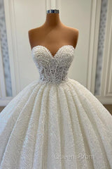 Elegant Long Ball Gown Sweetheart Sleeveless Sequined Tulle Lace Wedding Dress