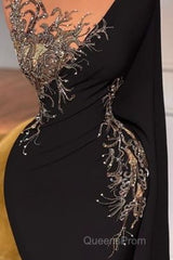 Elegant Long Black Mermaid Beading Lace Evening Prom Dress