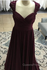 Elegant Long Chiffon Backless Bridesmaid Dress Lace Cap Sleeves