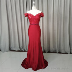 Elegant Long Mermaid Spandex Off Shoulder Party Dress, Wine Red Bridesmaid Dress