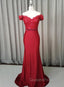 Elegant Long Mermaid Spandex Off Shoulder Party Dress, Wine Red Bridesmaid Dress