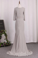 Elegant Mermaid 3/4 Long Sleeved Chiffon Bra With Belt Bride Mother Of The Bride Dress