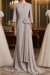 Elegant Mermaid 3/4 Long Sleeved Chiffon Bra With Belt Bride Mother Of The Bride Dress