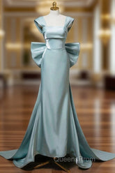 Elegant Mermaid Bow Satin Long Evening Dress Evening Prom Dress
