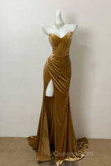 Elegant Mermaid Sweetheart Neck Velvet Long Evening Prom Dress Strapless Formal Evening Gown