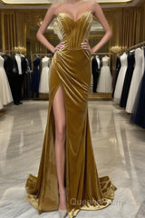 Elegant Mermaid Sweetheart Neck Velvet Long Evening Prom Dress Strapless Formal Evening Gown