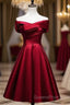 Elegant Off Shoulder Satin Knee Length Bridesmaid Dress