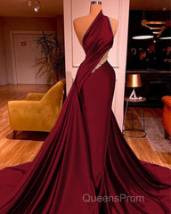 Elegant One Shoulder Mermaid Evening Prom Dress Long Pleated with Beads