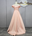 Elegant Pink A-Line Off-The-Shoulder Satin Long Classy Prom Dress Bridesmaid Dress