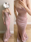 Elegant Pink Mermaid Spaghetti Strap Glittery Long Classy Prom Dress Bridesmaid Dress