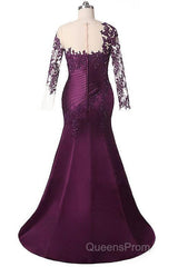 Elegant Plus Size Mermaid Long Sleeves Floor-Length Evening Prom Dress With Lace Appliques