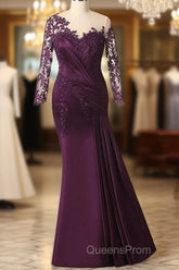 Elegant Plus Size Mermaid Long Sleeves Floor-Length Evening Prom Dress With Lace Appliques