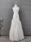 Elegant Pure White Sweetheart Neck Pearl Lace Tulle Long Classy Prom Dress