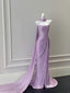 Elegant Purple Fitted Strapless Pleated Satin Long Classy Prom Dress