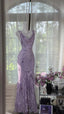 Elegant Purple Mermaid Printed Boat Neck Chiffon Long Classy Prom Dress