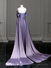 Elegant Purple Satin Prom Dress, Draped Bodice Formal Party Dress