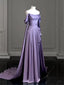 Elegant Purple Satin Classy Prom Dress, Draped Bodice Classy Party Dress