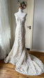 Elegant Retro Ivory Mermaid V-Neck Halter Lace Train Classy Prom Dress Wedding Dress