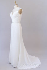 Elegant Ruffle Beading Chiffon Sheath Wedding Dress