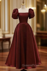 Elegant Satin A Line Ankle-length Short Sleeve Evening Dress with Ruching