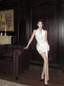 Elegant Satin Backless Halter Neck White Slim Fit Birthday Short Skirt Homecoming Dress