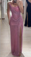 Elegant Sheath Strapless Pink Sequin Slit Long Classy Prom Dress Party Dress 22Th Birthday Outfits Graduation Dress
