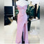 Elegant Sheath Sweetheart Sequin Pink Satin Slit Classy Prom Dress Classy Evening Dress