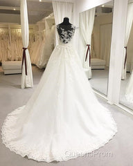 Elegant Sheer Lace Appliques Neckline Court Train Princess Wedding Dress