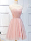 Elegant Short Pink Tulle Evening Prom Dress, Short Pink Tulle Evening Homecoming Dress