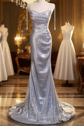 Elegant Silver Sequin Mermiad Evening Prom Dress Long Evening Dress