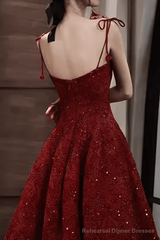 Elegant Spaghetti Straps Vintage Lace Red Dress Women Birthday Outfits