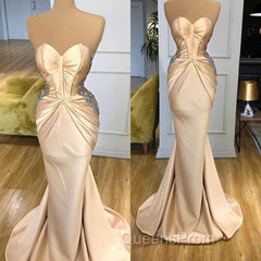 Elegant Sweetheart Champagne Evening Prom Dress Mermaid Long With Crystals
