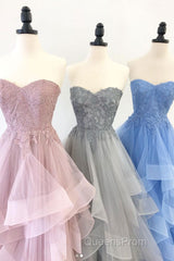 Elegant sweetheart tulle lace long Evening Prom Dress tulle formal Dress