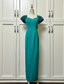 Elegant Teal Bow Fitted Satin Long Classy Prom Dress