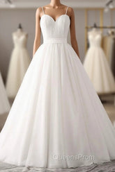 Elegant Thin Shoulder Straps Sweet Floor Mopping White Satin And Floor Length Wedding Dress